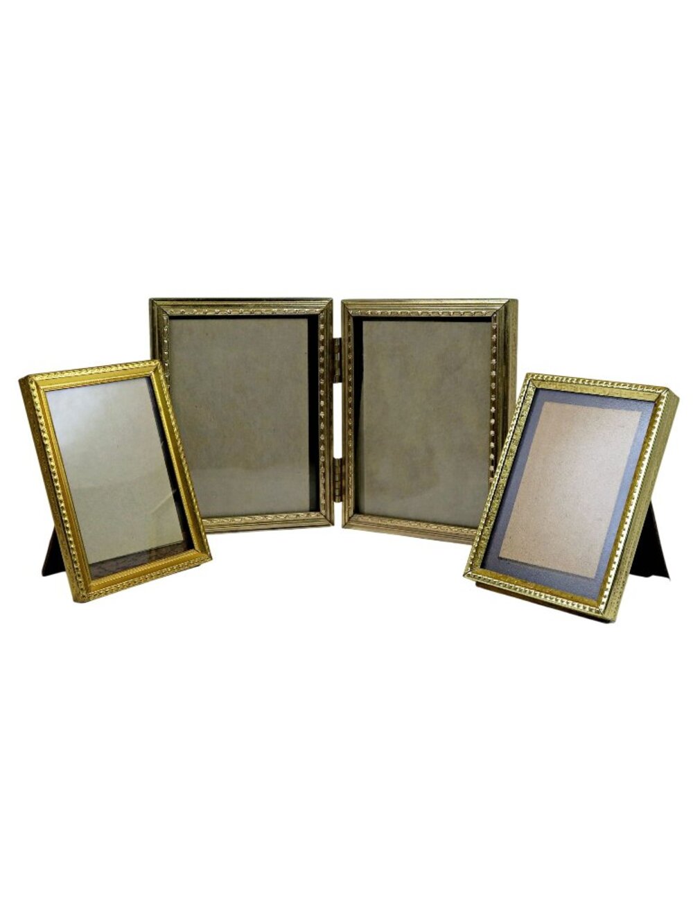 Vintage Gold‑Tone Picture Frames Set of 3, with Hinged Double Frame, 1950s-70s
